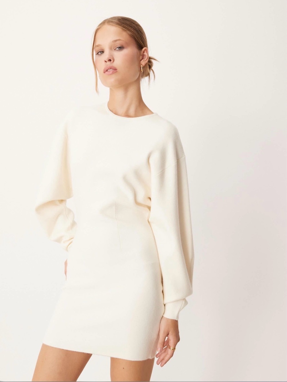 GREY LAB Cream Knit Balloon-Sleeve Mini Dress